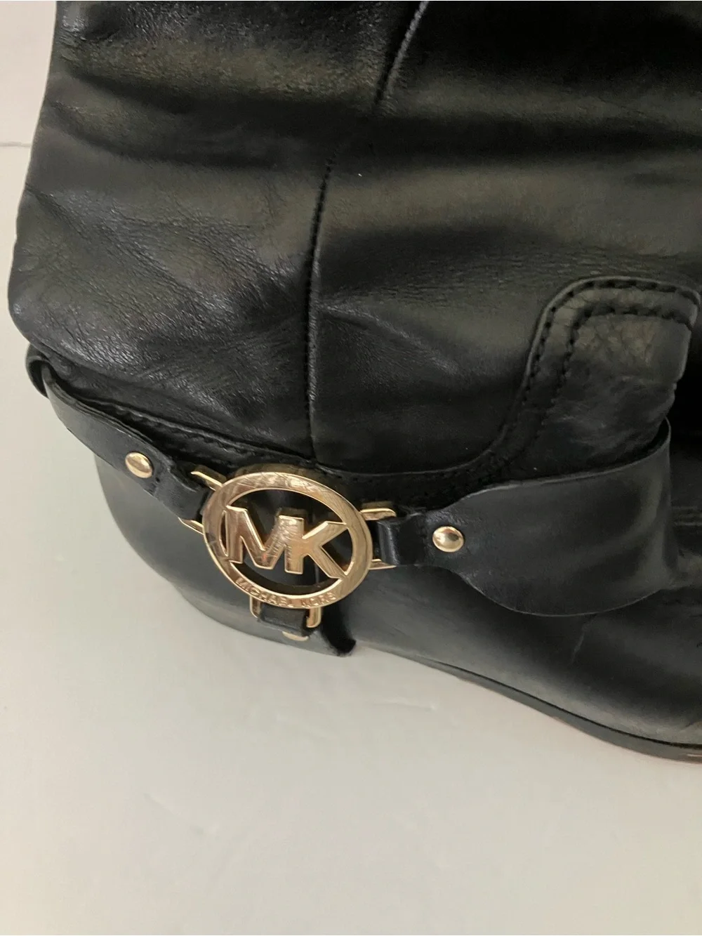 Michael Kors Black Leather Over-the-Knee Boots with Brown Cuff